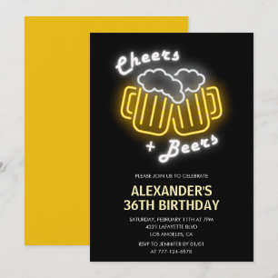 Neon Black Mens Cheers and Biere 36. Geburtstag Einladung