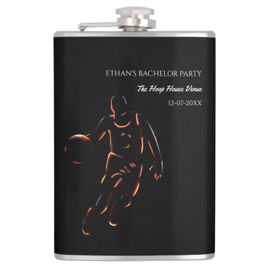 Neon Black Orange Basketball Party Wochenende Flachmann (Vorderseite)