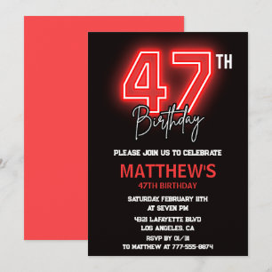 Neon Black Red Men Sport 47. Geburtstag Einladung