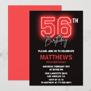 Neon Black Red Men Sport 56. Geburtstag Einladung