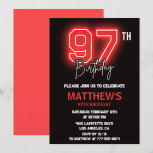 Neon Black Red Men Sport 97. Geburtstag Einladung