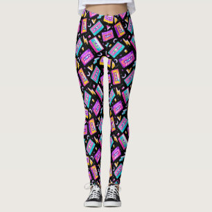 Neon & Black trendige 80er-Kassette-Musik-Leggings Leggings