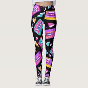 Neon & Black Trendy 80er Cassette Music Leggings