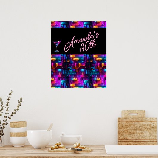 Neon Blacklight Abstrakt gestanzter Glass Cocktail Poster (Küche)