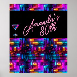 Neon Blacklight Abstrakt gestanzter Glass Cocktail Poster