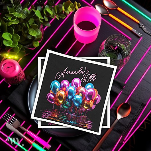 Neon Blacklight Balloons Cocktail Geburtstag Serviette