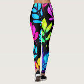 Neon Blätter Abstraktes Muster Leggings (Rückseite)
