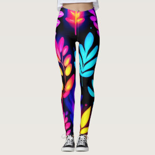 Neon Blätter Abstraktes Muster Leggings