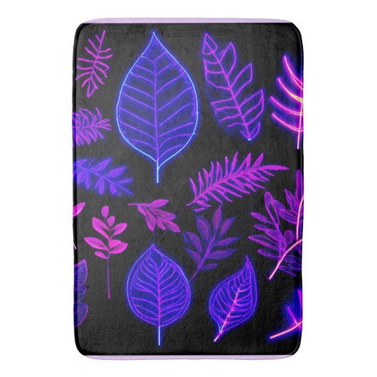 Neon-Blätter in rosa und Lila Farben Badematte (Vorderseite Vertikal)