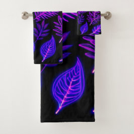 Neon-Blätter in rosa und Lila Farben Badhandtuch Set