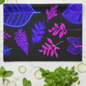 Neon-Blätter in rosa und Lila Farben Geschirrtuch (Gefaltet)