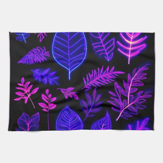 Neon-Blätter in rosa und Lila Farben Geschirrtuch (Horizontal)