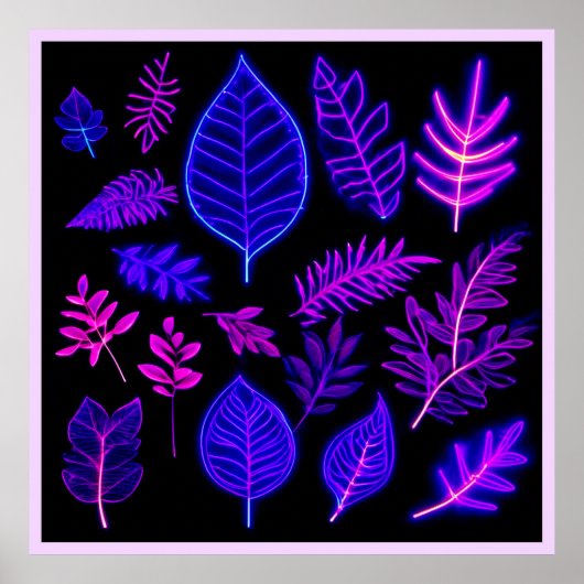Neon-Blätter in rosa und Lila Farben Poster (Vorne)