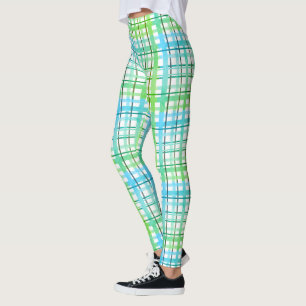 Neon Blau Grün Kariert Leggings