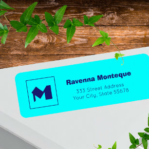 Neon Blau Modernes Personalisiertes Monogramm Buch
