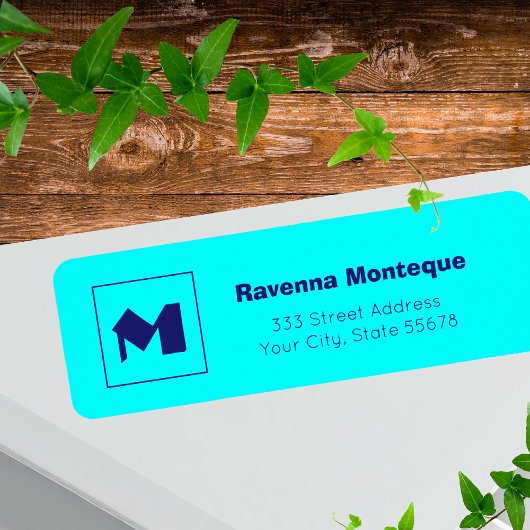 Neon Blau Modernes Personalisiertes Monogramm Buch