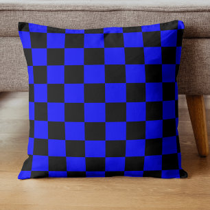 Neon Blau und Schwarz kariert Schachbrett Retro Kissen