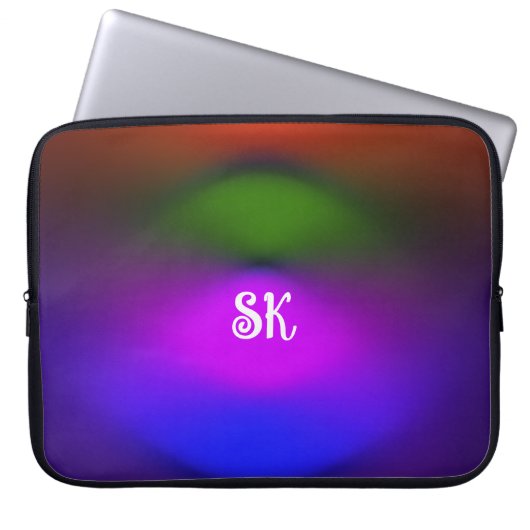 Neon blaue, Lila, grüne und orangefarbene Monogram Laptopschutzhülle (Vorderseite)