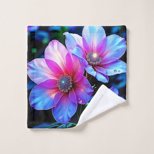 Neon Bloom Blume Magic Glow Design Badhandtuch Set (Waschlappen)