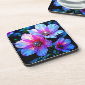 Neon Bloom Blume Magic Glow Design Getränkeuntersetzer (Linke Seite)