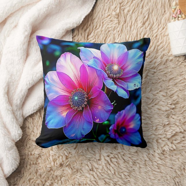 Neon Bloom Blume Magic Glow Design Kissen (Decke)