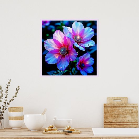 Neon Bloom Blume Magic Glow Design Poster (Küche)