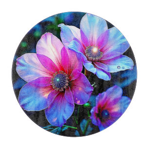 Neon Bloom Blume Magic Glow Design Schneidebrett