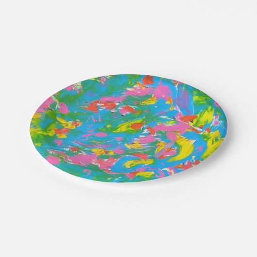 Neon Bloom-Hand Pinsel Pappteller (Schrägansicht)