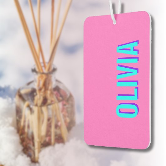 Neon Blue 3D Moderner Name | Trendy Cool Pink Autolufterfrischer