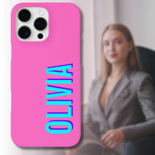 Neon Blue 3D Moderner Name Trendy Cool Pink iPhone 16 Pro Max Hülle