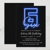Neon Blue 6. Geburtstag Einladung (Vorne/Hinten)