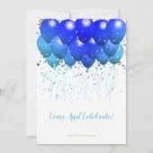 Neon Blue Balloons & Confetti Graduation Party Einladung (Rückseite)