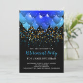 Neon Blue Balloons Pensionierung Party Einladung (Stehend Vorderseite)