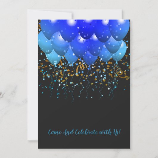 Neon Blue Balloons Pensionierung Party Einladung (Rückseite)
