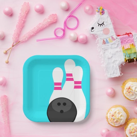 Neon Blue Bowling Party Paper Tellers Pappteller (Party)