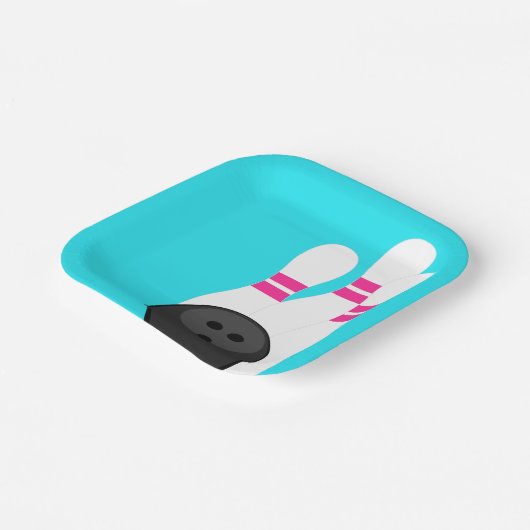 Neon Blue Bowling Party Paper Tellers Pappteller (Gewinkelt)