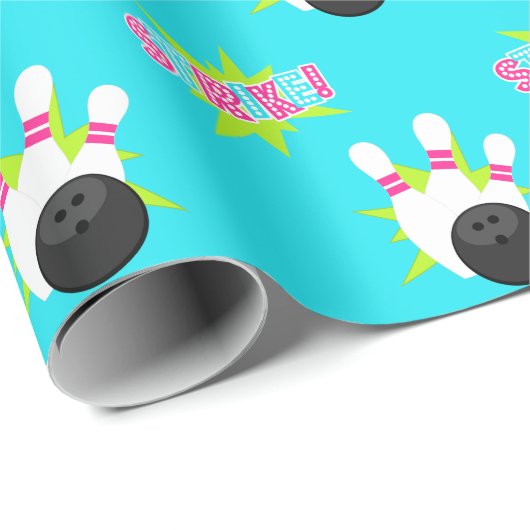 Neon Blue Bowling Wrapping Paper Geschenkpapier (Rolleneckpunkt)