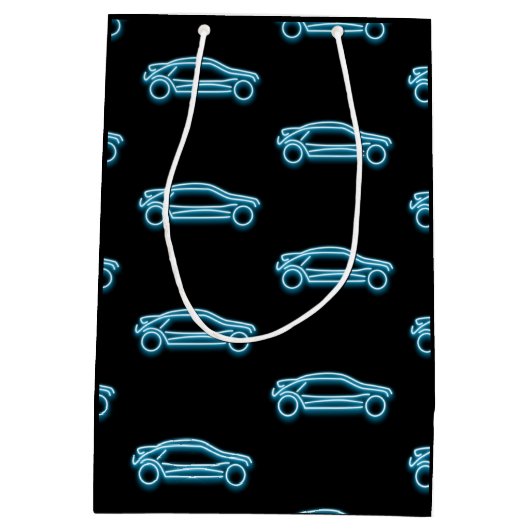 Neon Blue Car on Black - Meilenstein Age - Man's Mittlere Geschenktüte (Rückseite)