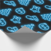 Neon Blue Christmas auf Black Geschenkpapier (Ecke)