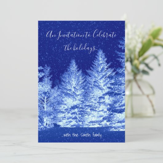 Neon Blue Christmas Tree Einladung (Stehend Vorderseite)