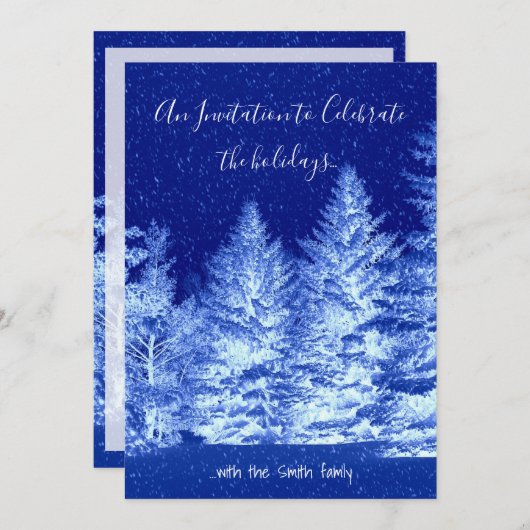 Neon Blue Christmas Tree Einladung (Vorne/Hinten)