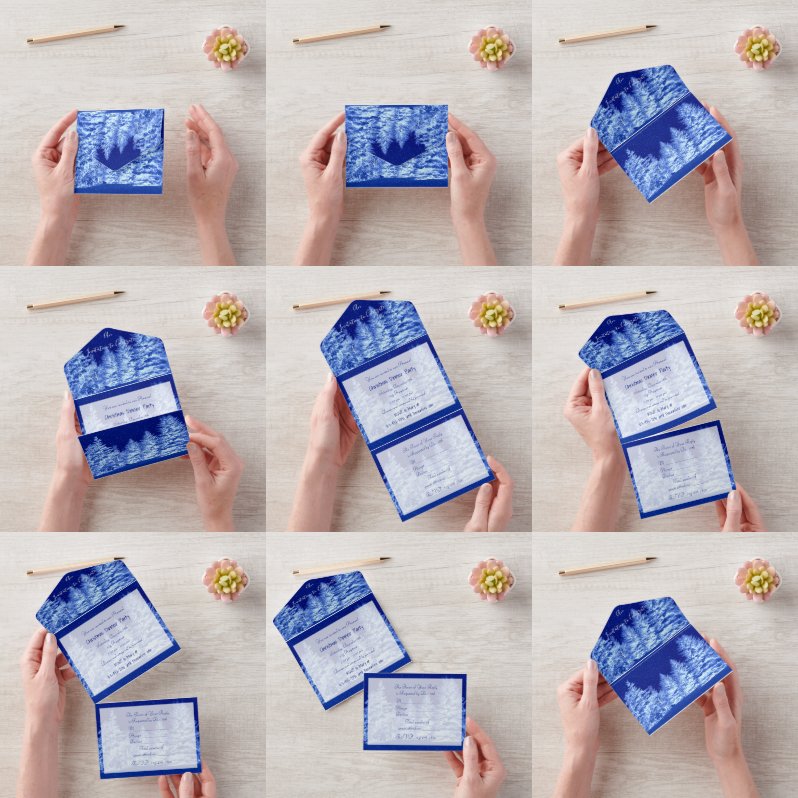 Neon Blue Christmas Tree Einladung