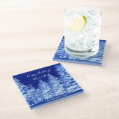 Neon Blue Christmas Tree Glasuntersetzer (Schrägansicht)