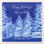 Neon Blue Christmas Tree Glasuntersetzer (Vorderseite)