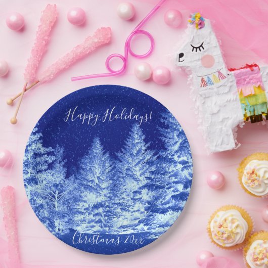 Neon Blue Christmas Tree Pappteller (Party)