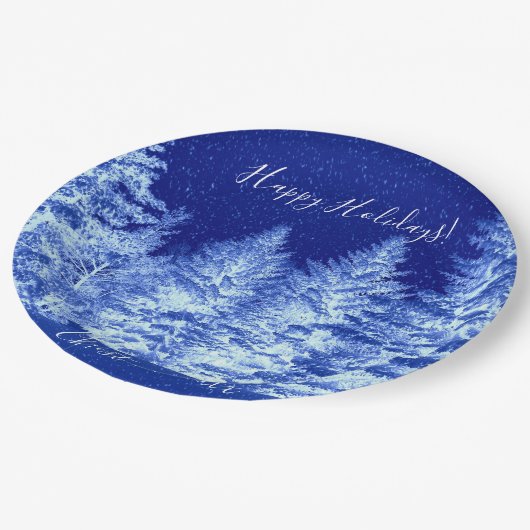 Neon Blue Christmas Tree Pappteller (Schrägansicht)