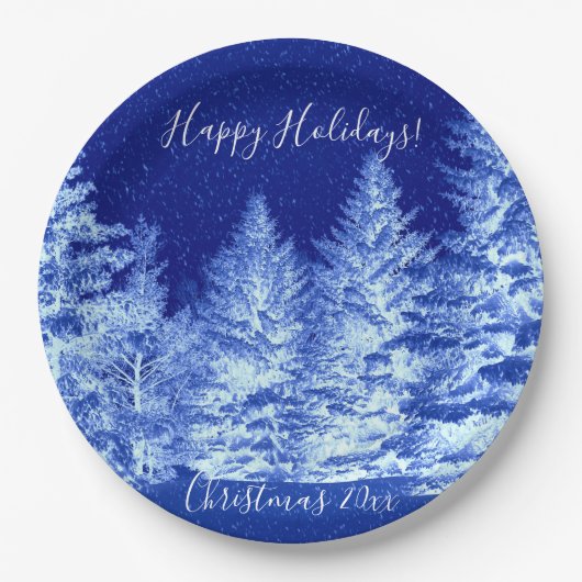 Neon Blue Christmas Tree Pappteller (Vorderseite)