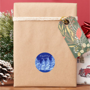 Neon Blue Christmas Tree Runder Aufkleber