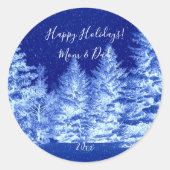 Neon Blue Christmas Tree Runder Aufkleber (Vorderseite)