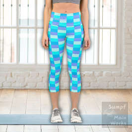 Neon Blue Color Pattern Capri Leggings